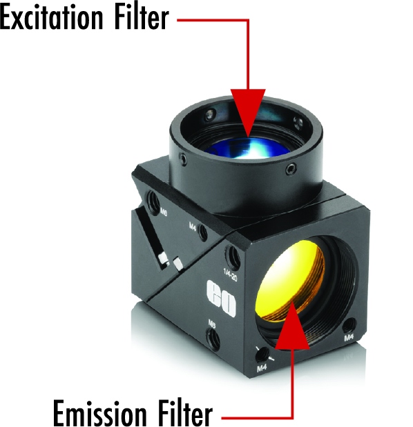 Korrekte Platzierung der Anregungs- und Emissionsfilter je nach Beleuchtungsquelle und Probe.